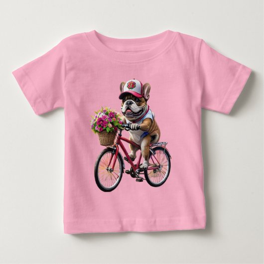 フレンチブルドッグ 自転車 ベビーTシャツ (正面)
