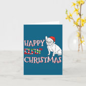フレンチブルドッグ 面白いサンタ帽 ハッピーエルフィン クリスマス カード (黄色い花)