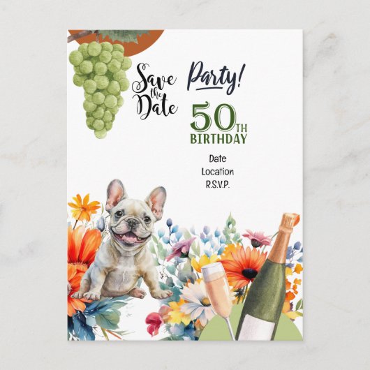フレンチブルドッグ 50歳の誕生日パーティー ポストカード (正面)