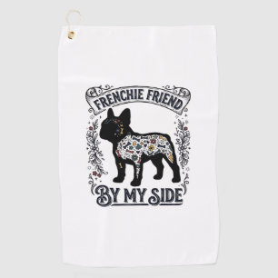 フレンチブルドッグTシャツヴィンテージの花柄 愛犬家アート_ ゴルフタオル