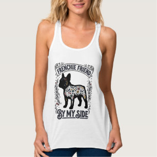 フレンチブルドッグTシャツヴィンテージの花柄 愛犬家アート_ タンクトップ