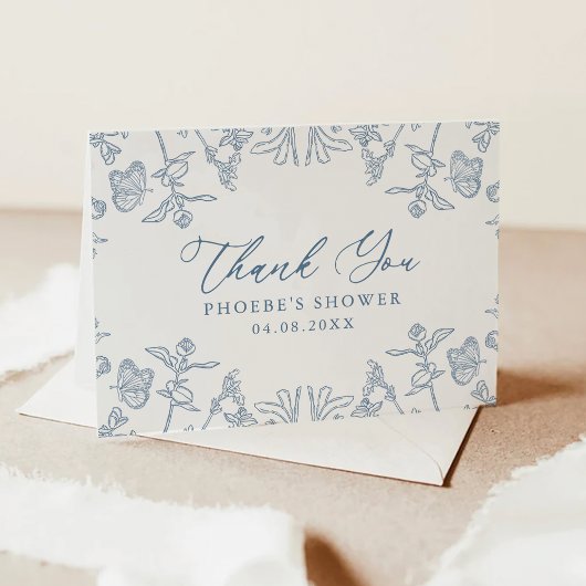 フレンチブルーのシノワズリーフラワーフォールド サンキューカード