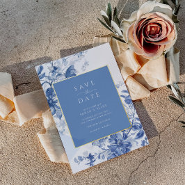 フレンチブルーのトワルドジュイの結婚式Save the Date 箔招待状