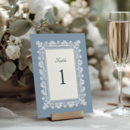 フレンチブルーのレースフレーム結婚式テーブル番号