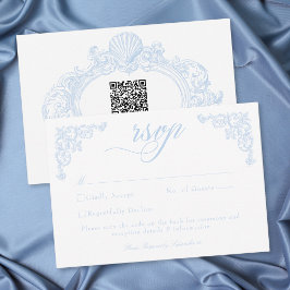 フレンチブルーのロココ調の王室風のヴィンテージエレガントな結婚式 出欠カード
