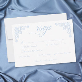 フレンチブルーのロココ調の王室風のヴィンテージエレガントな結婚式 出欠カード