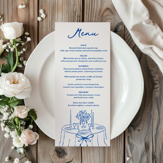 フレンチブルーの手描きシャンパンの夢のある結婚式 メニュー
