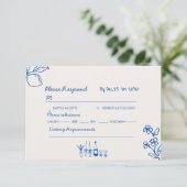 フレンチブルーの手描きシャンパンの夢のある結婚式 出欠カード (スタンド正面)