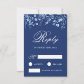 フレンチブルーの結婚式RSVPカードに描かれた野の花 カード (正面)