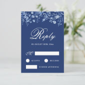 フレンチブルーの結婚式RSVPカードに描かれた野の花 カード (スタンド正面)