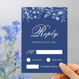 フレンチブルーの結婚式RSVPカードに描かれた野の花 カード