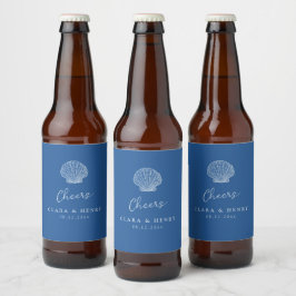 フレンチブルーの貝殻の結婚式ビールラベル ビールラベル