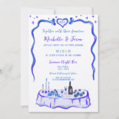 フレンチブルーレトロお洒落ハンドドロードボウ写真 招待状 (正面)