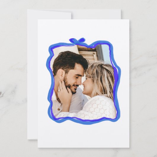 フレンチブルーレトロお洒落ハンドドロードボウ写真 招待状 (裏面)