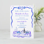 フレンチブルーレトロお洒落ハンドドロードボウ写真 招待状 (スタンド正面)