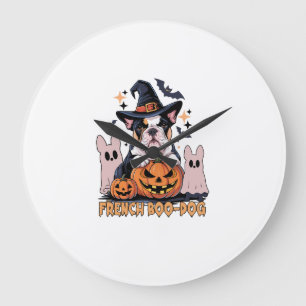 フレンチブードッグ かわいい フレンチブルドッグ ハロウィン ゴースト ドッグ T ラージ壁時計