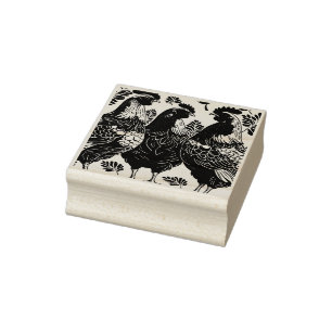 フレンチヘン3羽の切り絵ステンシルデザイン ラバースタンプ
