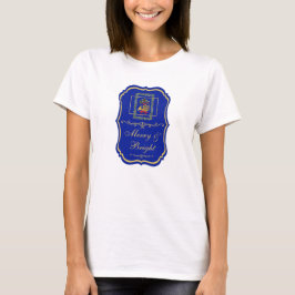 フレンチホルンのクリスマス ロイヤルブルー エンブレム 高級感 Tシャツ