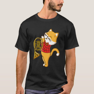 フレンチホルンを楽しむ猫 Tシャツ