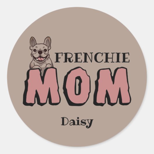 フレンチママフランスのブルドッグ恋人ブラウン ラウンドシール (正面)