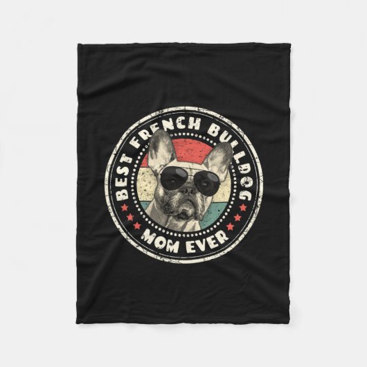フレンチママママエバーレトロフランスのブルドッグ恋人オーナー フリースブランケット (正面)