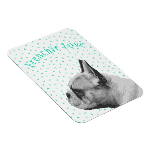 フレンチラブフランスの – ブルドッグ&おもしろいティール(緑がかった色)パターン マグネット (右側)