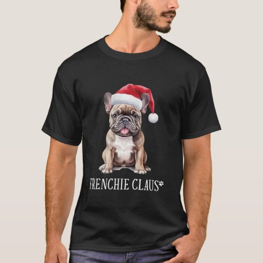 フレンチークロースおもしろいクリスマスドッグプンフランスのブル Tシャツ (正面)