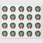 フレンチ・ブルドッグのクリスマスのリース犬の写真及び年 ラッピングペーパー (フラット)