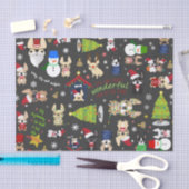 フレンチ・ブルドッグのクリスマスの休日のティッシュペーパー 薄葉紙 (クラフト)