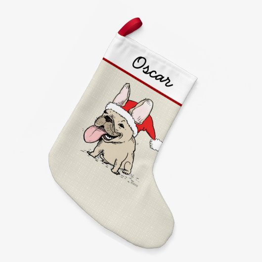 フレンチ・ブルドッグのサンタ犬のFrenchieのおもしろいな休日 スモールクリスマスストッキング (正面 (吊り時))