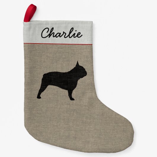 フレンチ・ブルドッグのシルエットのFrenchieの飼い犬のカスタム スモールクリスマスストッキング (正面)