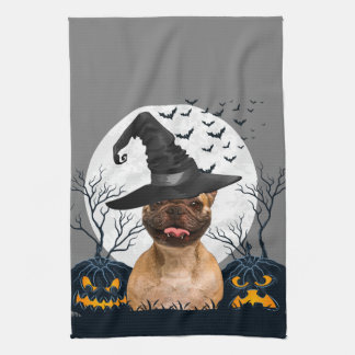 フレンチ・ブルドッグのハロウィンのカボチャパッチ キッチンタオル