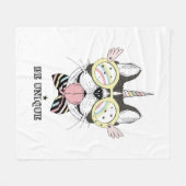 フレンチ・ブルドッグのユニコーン フリースブランケット (正面(横))