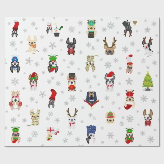 フレンチ・ブルドッグの休日のクリスマスの包装紙 ラッピングペーパー (フラット)