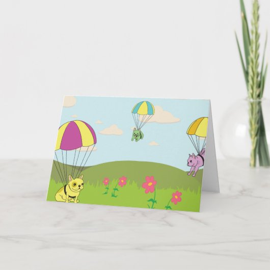 フレンチ・ブルドッグの傘のおもしろいのサンキューカード サンキューカード (正面)