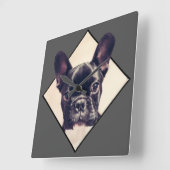 フレンチ・ブルドッグの小さい正方形の柱時計 スクエア壁時計 (傾斜)