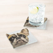 フレンチ・ブルドッグの色彩の鮮やかなポートレート ガラスコースター (アングル)