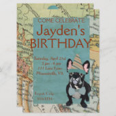 フレンチ・ブルドッグは誕生日の招待状を探検します 招待状 (正面/裏面)