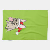 フレンチ・ブルドッグサンタクロース-かわいい犬の休日 キッチンタオル (横)