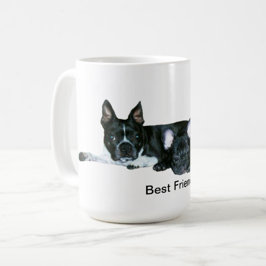 フレンチ・ブルドッグ及びボストンテリアの「親友」のマグ コーヒーマグカップ (正面左)