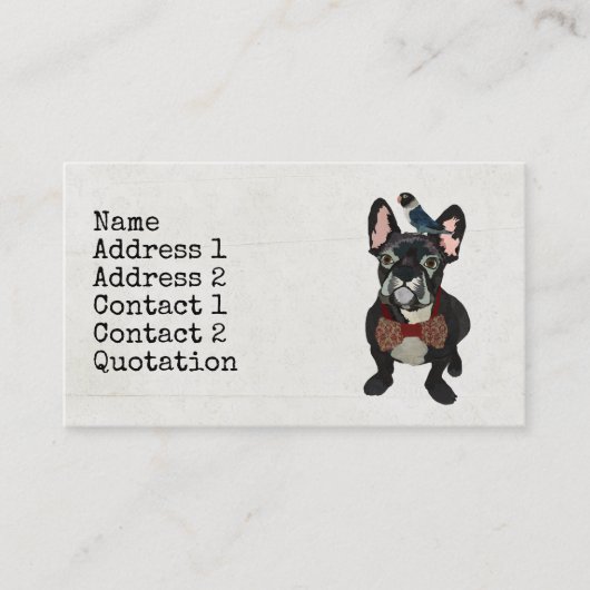 フレンチ・ブルドッグ及び青い鳥の名刺 名刺 (正面)