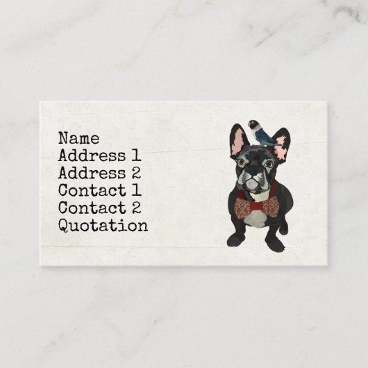 フレンチ・ブルドッグ及び青い鳥の名刺 名刺 (正面)