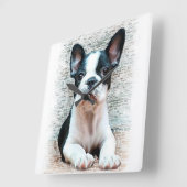 フレンチ・ブルドッグ犬 スクエア壁時計 (傾斜)