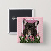 -フレンチ・ブルドッグ-ティール（緑がかった色）ありがとう 缶バッジ (正面&裏面)