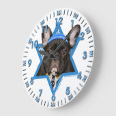 -フレンチ・ブルドッグ-ハヌカーのダビデの星ティール(緑がかった色) ラージ壁時計 (傾斜)