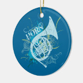 フレンチ・ホルンのグランジで青いクリスマスツリーのギフト セラミックオーナメント (左)
