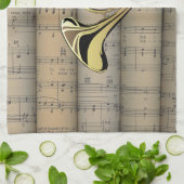 フレンチ・ホルンの~は楽譜の背部~のミュージカルを転がりました キッチンタオル (折り畳み)