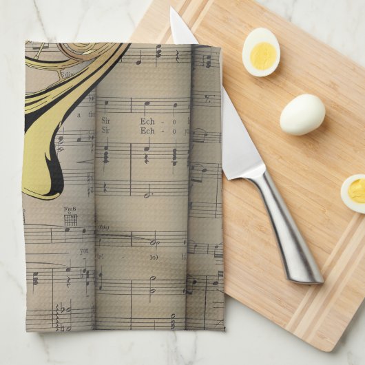 フレンチ・ホルンの~は楽譜の背部~のミュージカルを転がりました キッチンタオル (四つ折り)