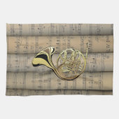 フレンチ・ホルンの~は楽譜の背部~のミュージカルを転がりました キッチンタオル (横)