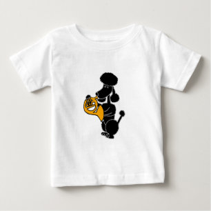 フレンチ・ホルンを遊んでいるおもしろいで黒いプードル ベビーTシャツ